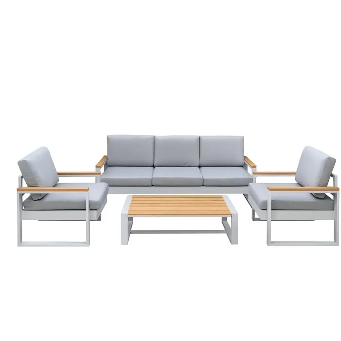 Salon de jardin aluminium BAHILA – Canapé triple, 2 fauteuils et table basse